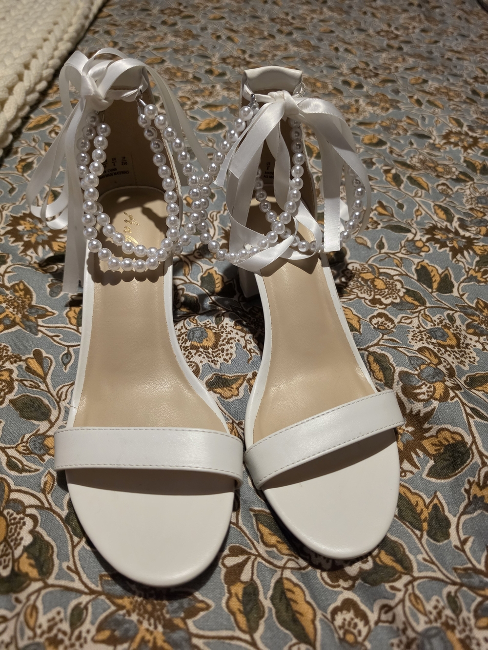 Elegant White Pearl-Ankle Strap Heels